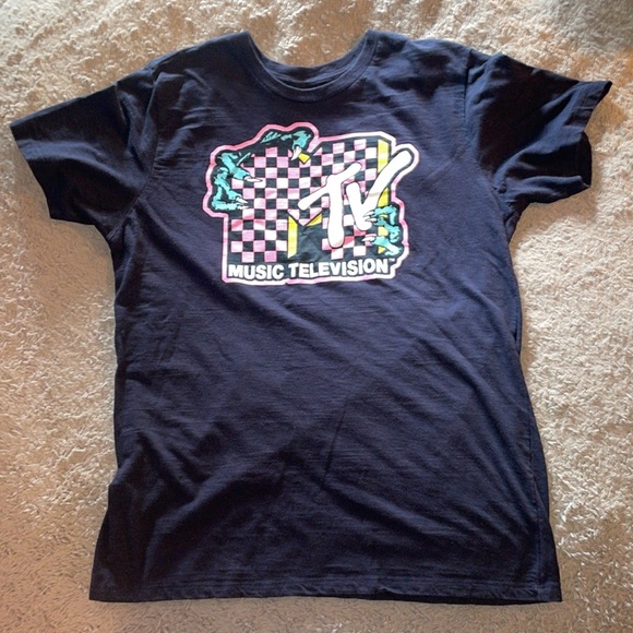 🔮 3/$15! Black MTV Checkered Zombie Hands Logo Tee XL - Picture 2 of 3